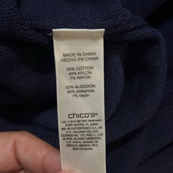 Chico's Blue Boxy 3/4 Sleeve Sweater Size 4 Sparkle Detail Lagenlook Relaxed - Picture 11 of 12